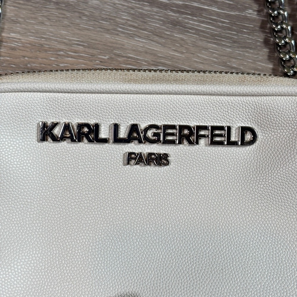 Karl Lagerfeld Womens Faux Leather Camera Bag Crossbody Chic Small White Bride - Picture 3 of 12